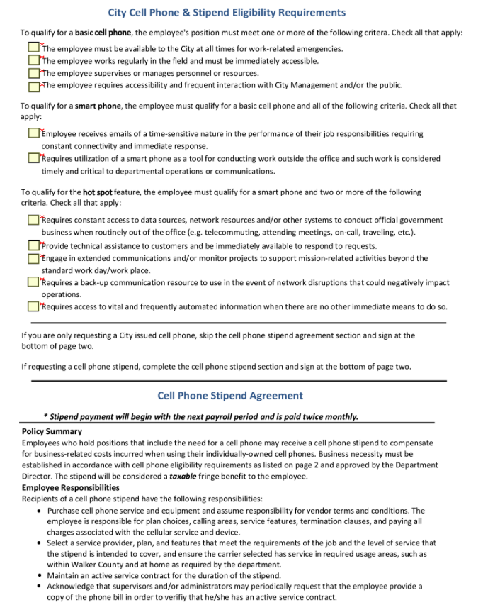 Cell Phone Stipend Eligibility