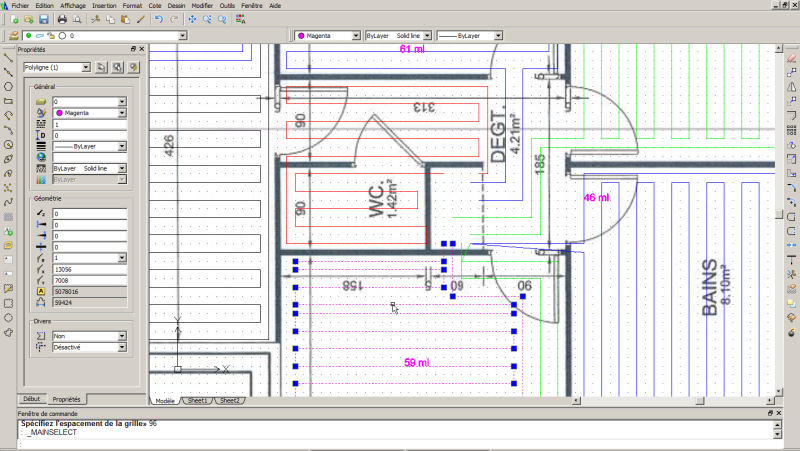 Copie d'écran du logiciel de calepinage pour plancher chauffant Caleosol