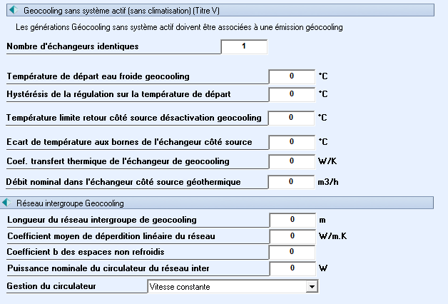 Grille de paramètres pour échangeur de bypass géocooling