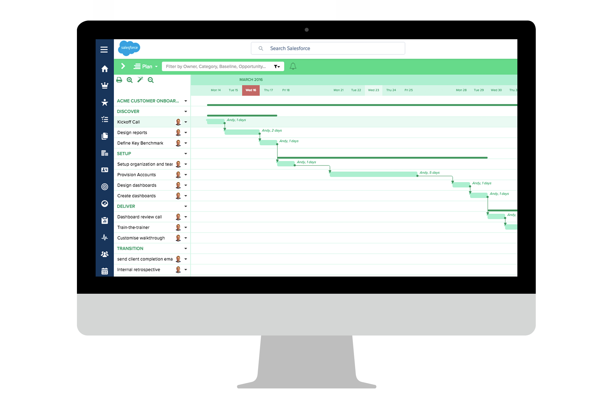 gantt chart customer project management for salesforce