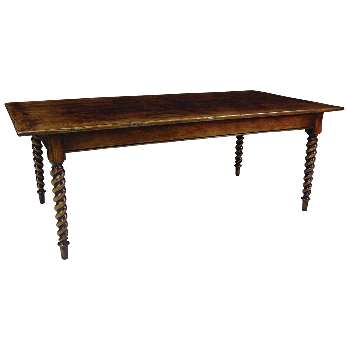 Antique Oak Barley Twist Legs Plank Top Farm House Table