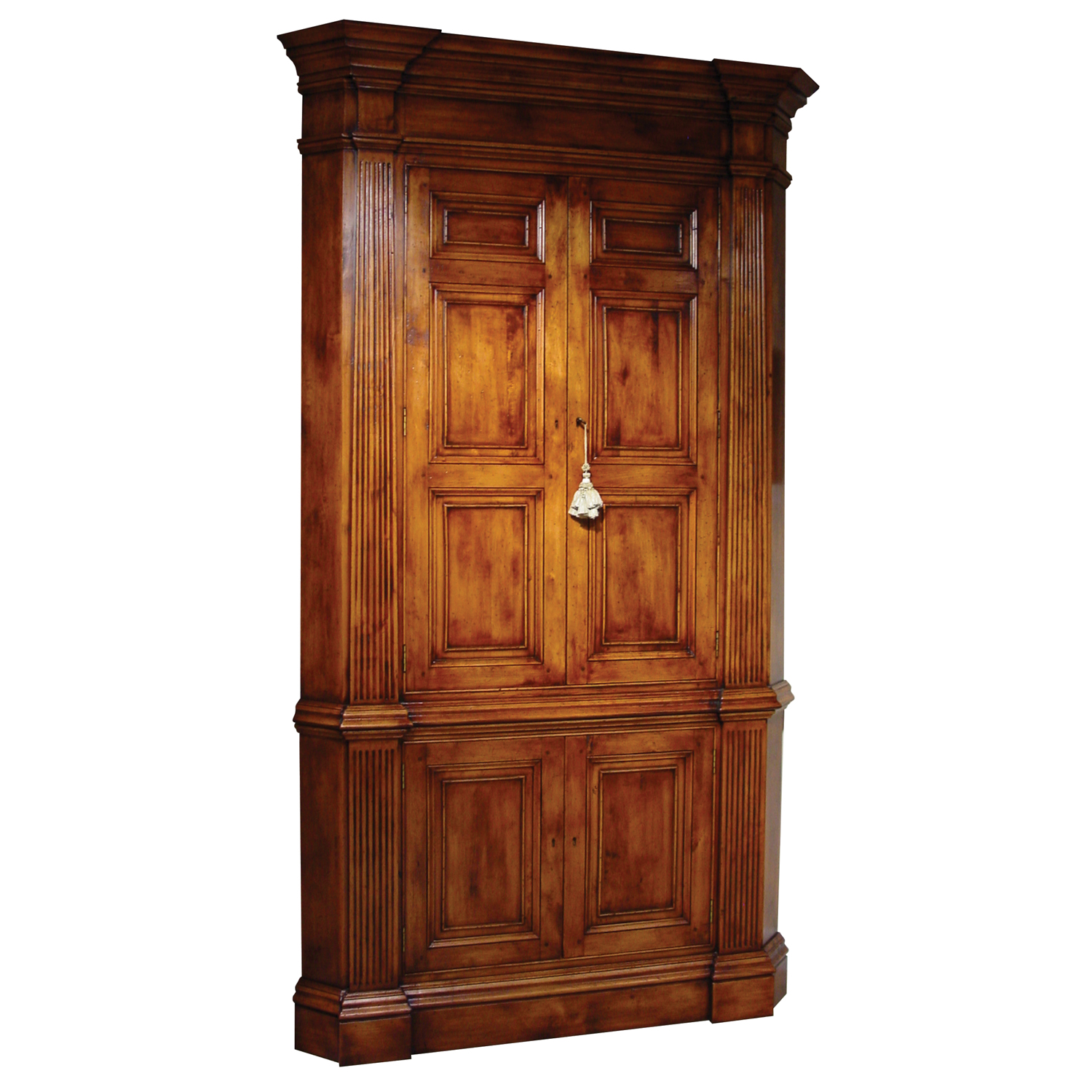 Antique Cherry Finish Architectural 4 Panel Door Corner Cabinet Finish Shown: Antique Cherry - Antique Cherry Finish Architectural 4 Panel Door Corner Cabinet