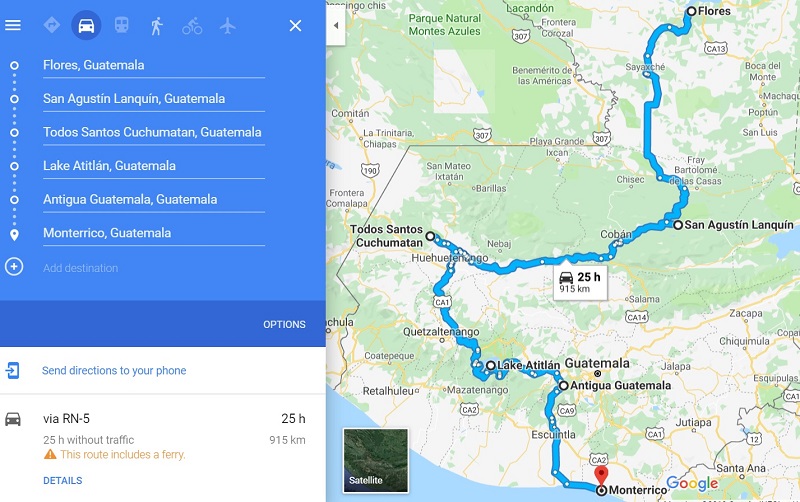 2 week Guatemala backpacking route