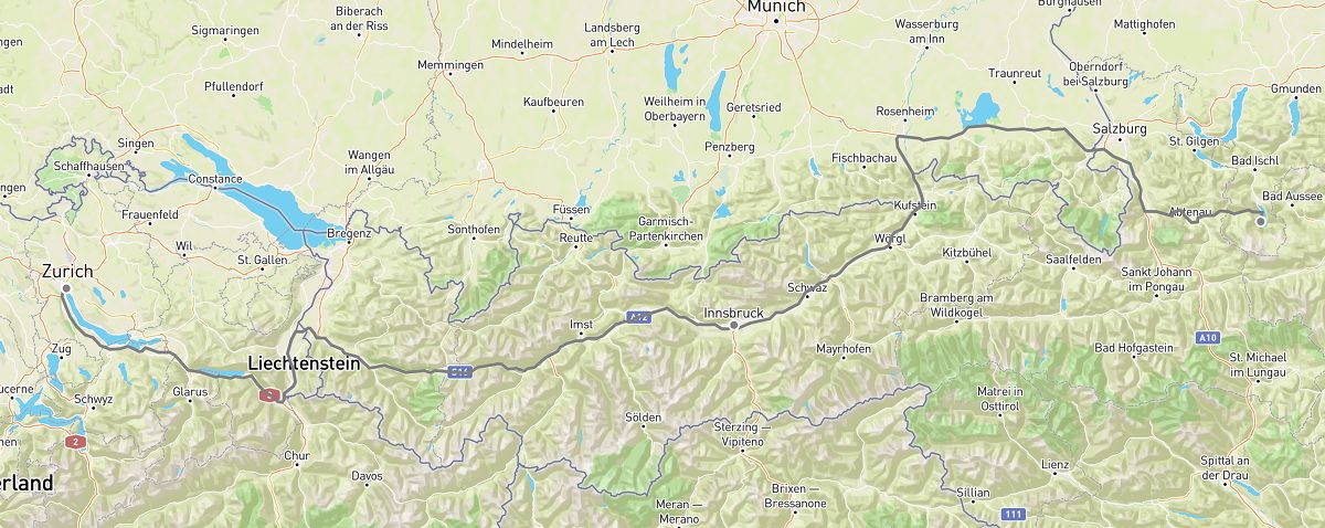 zurich to hallstatt road trip map