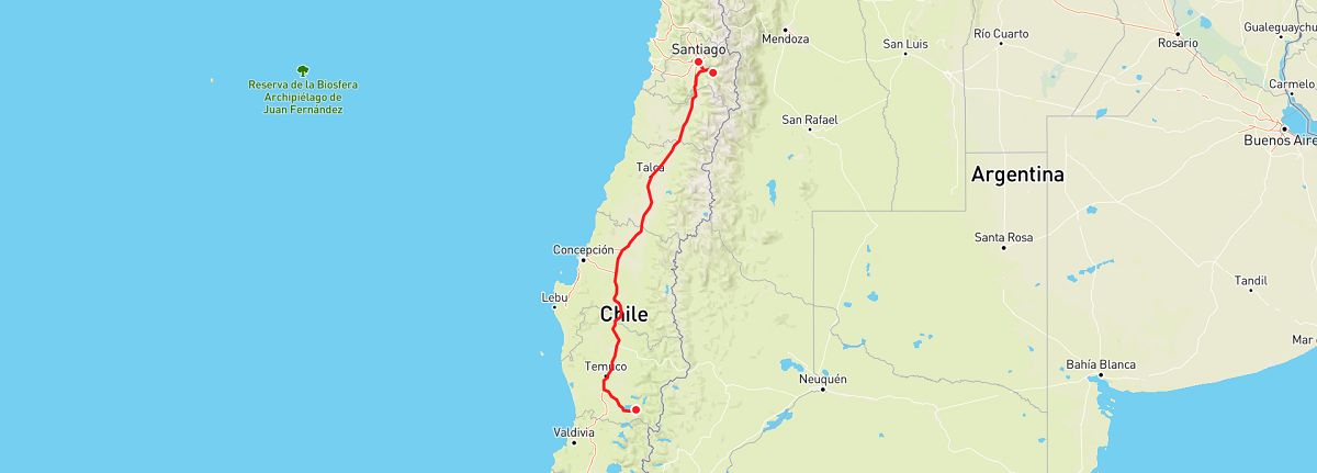 santiago to pucon road trip map