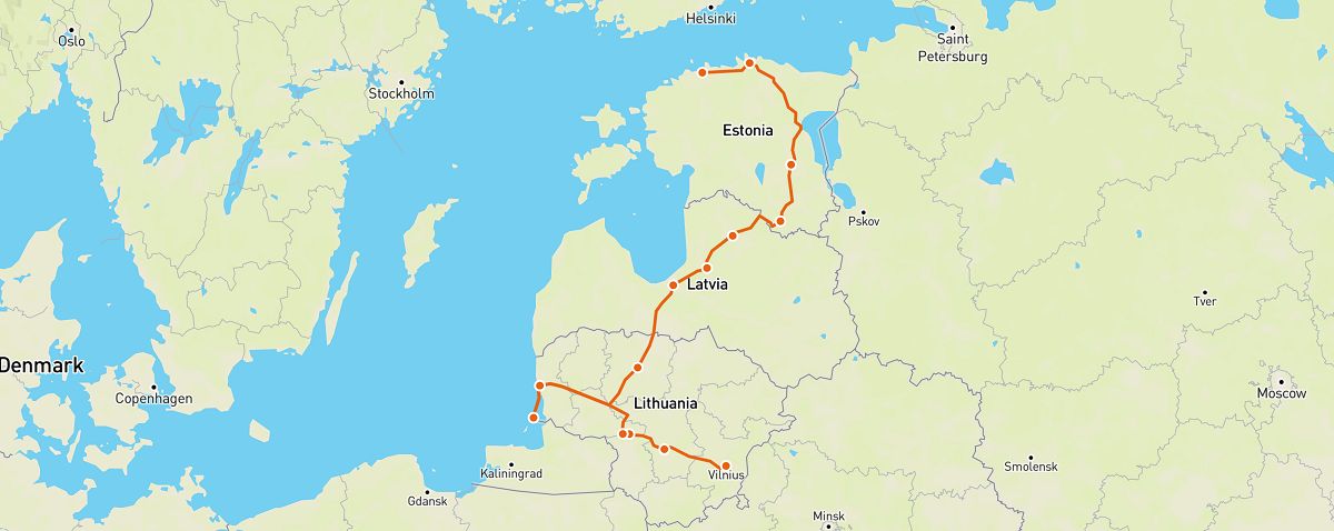 vilnius to tallinn road trip map