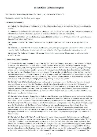 Social Media Contract Template