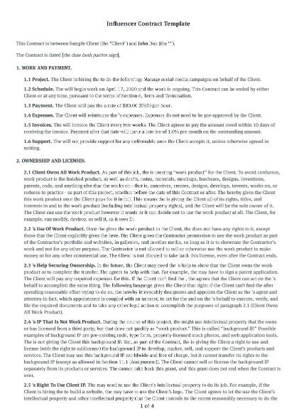 Influencer Contract Template
