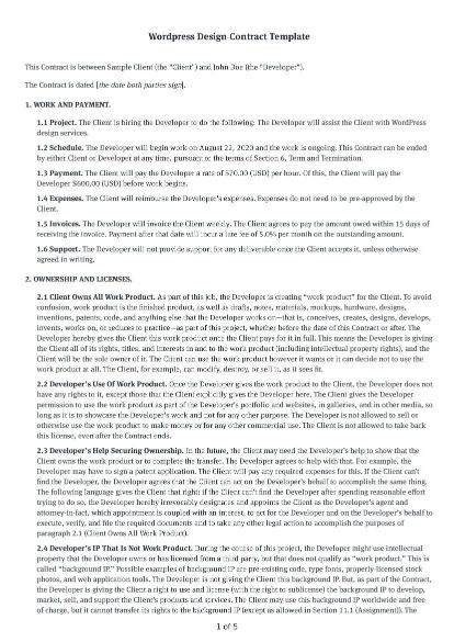 Wordpress Design Contract Template