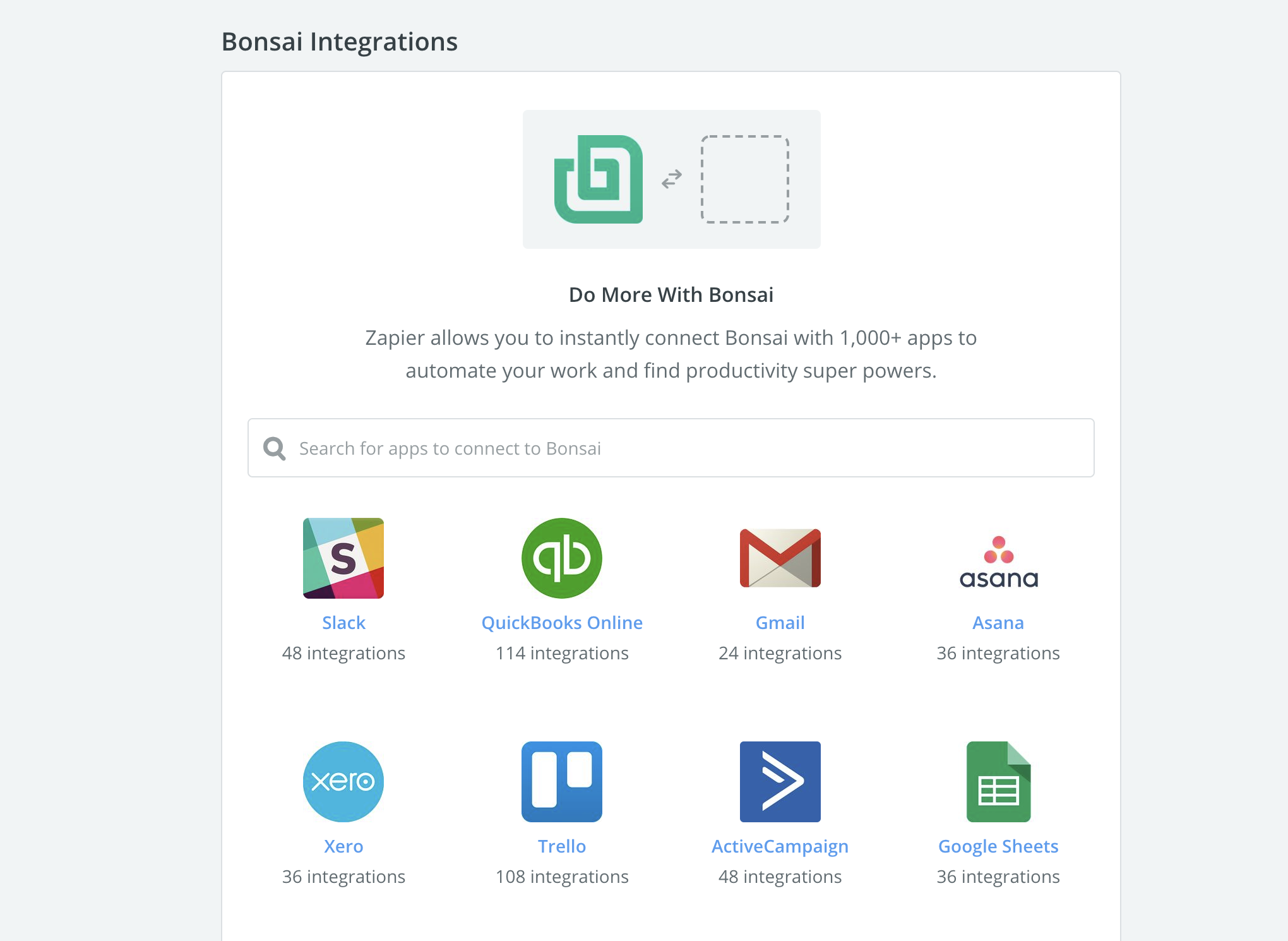 Bonsai Zapier integrations