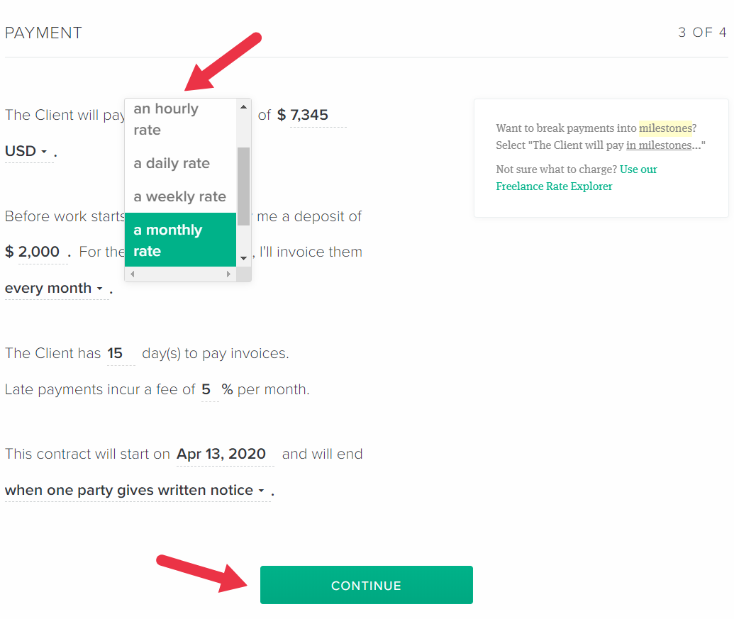 set up contract details