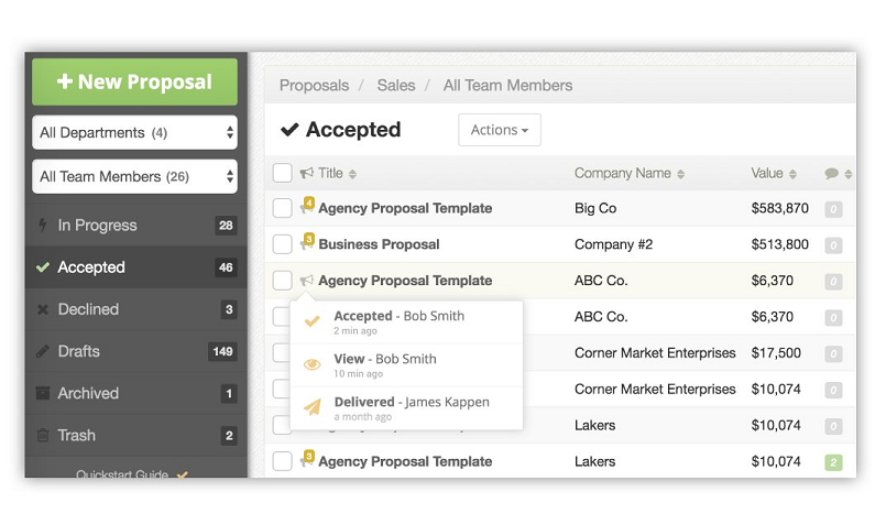 Proposable dashboard