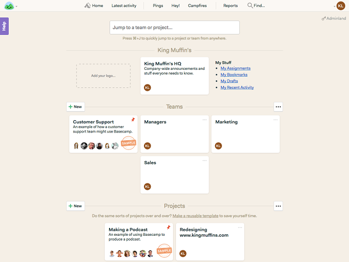 Basecamp dashboard