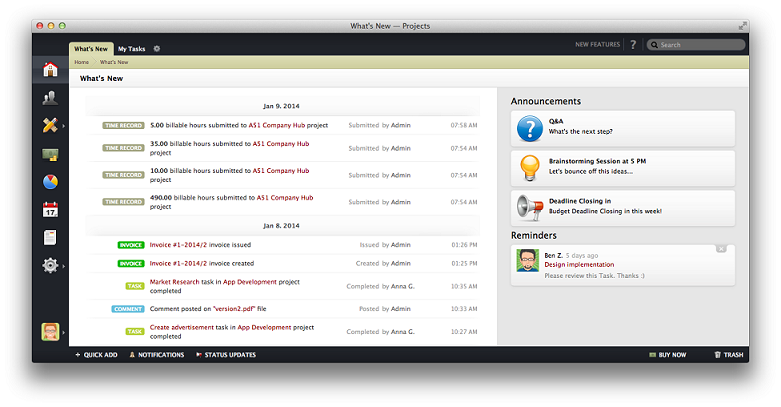 ActiveCollab dashboard