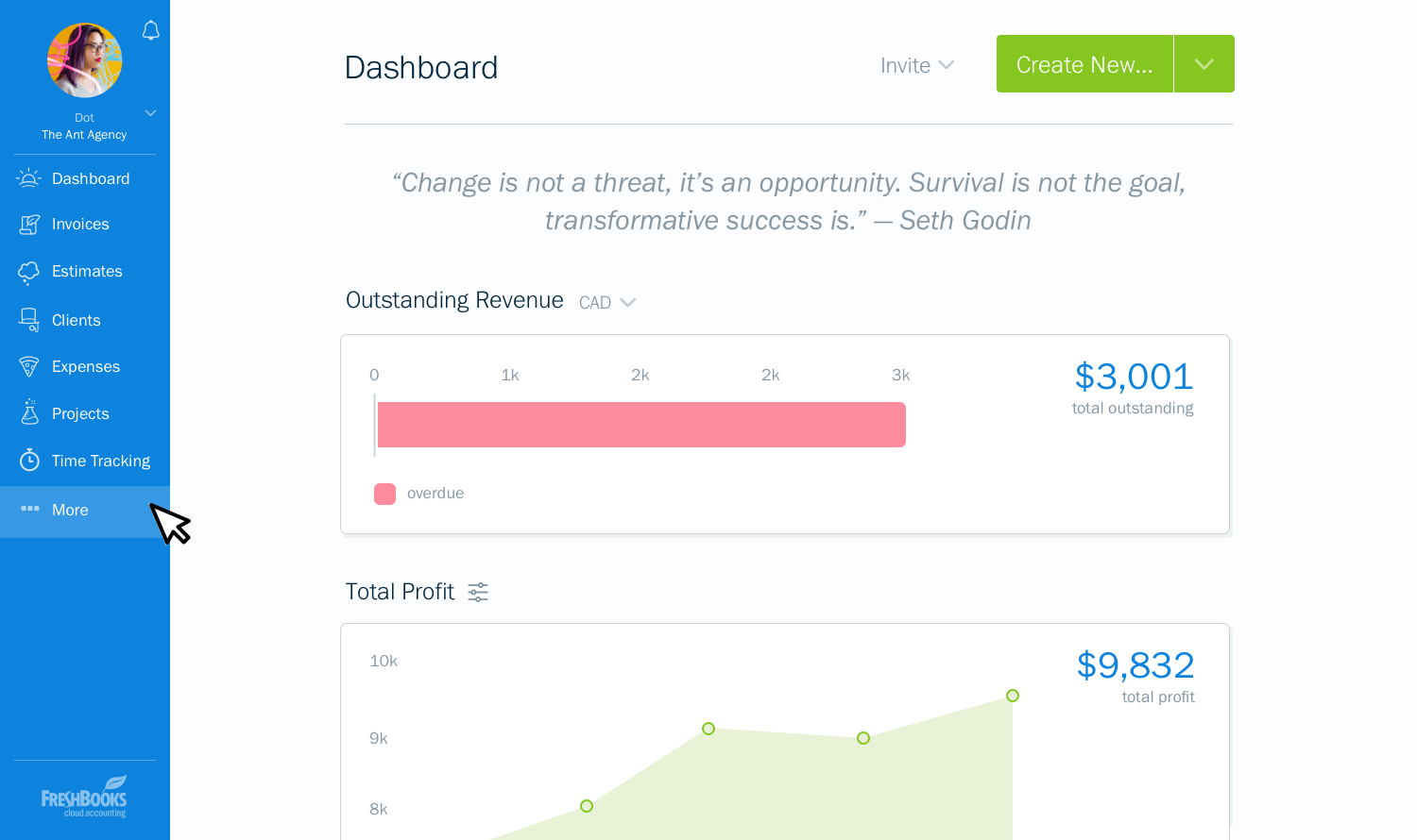 FreshBooks dashboard