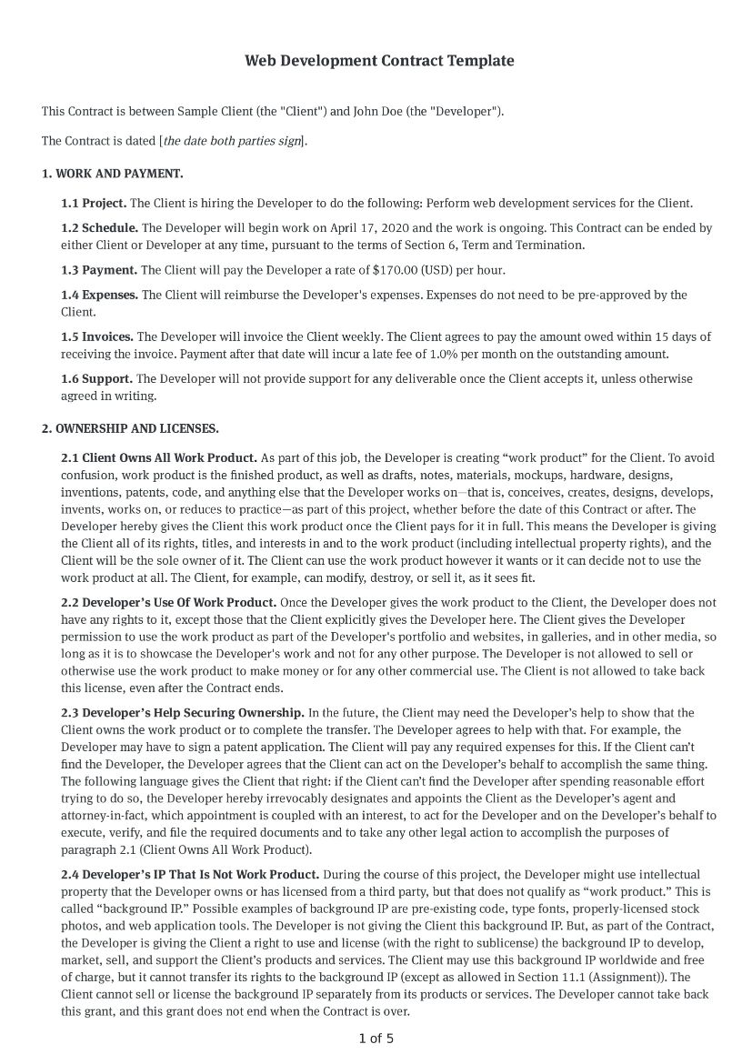 Web Development Contract Template