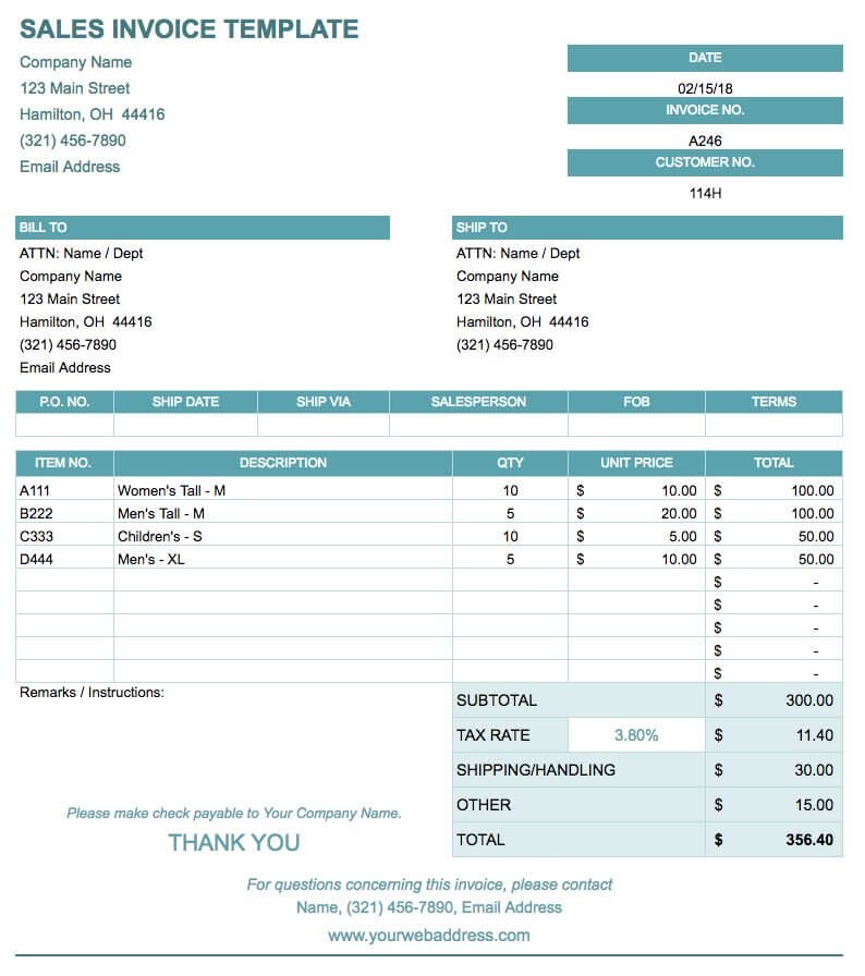 Free Simple Invoice Template PDF Excel Word Google Docs Bonsai