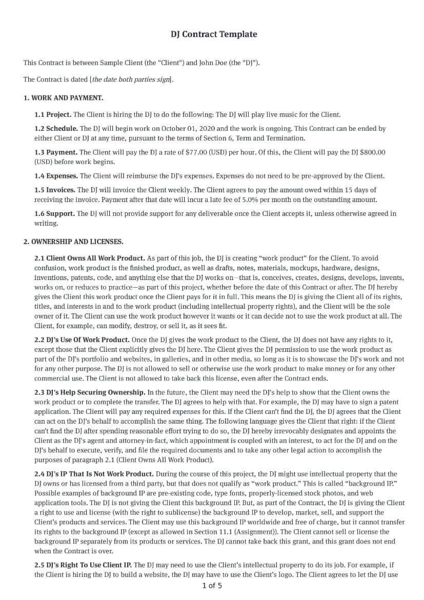 Free Simple Dj Contract Template Free Dj Contract Agreement Bonsai