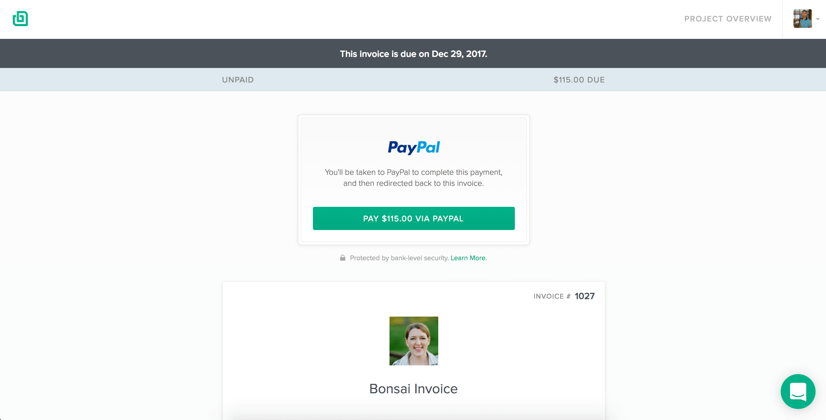 Bonsai offers PayPal as a Payment option to its users.