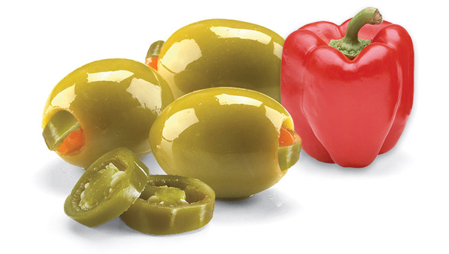 Jalapeño & Red Pepper Stuffed Olives Image