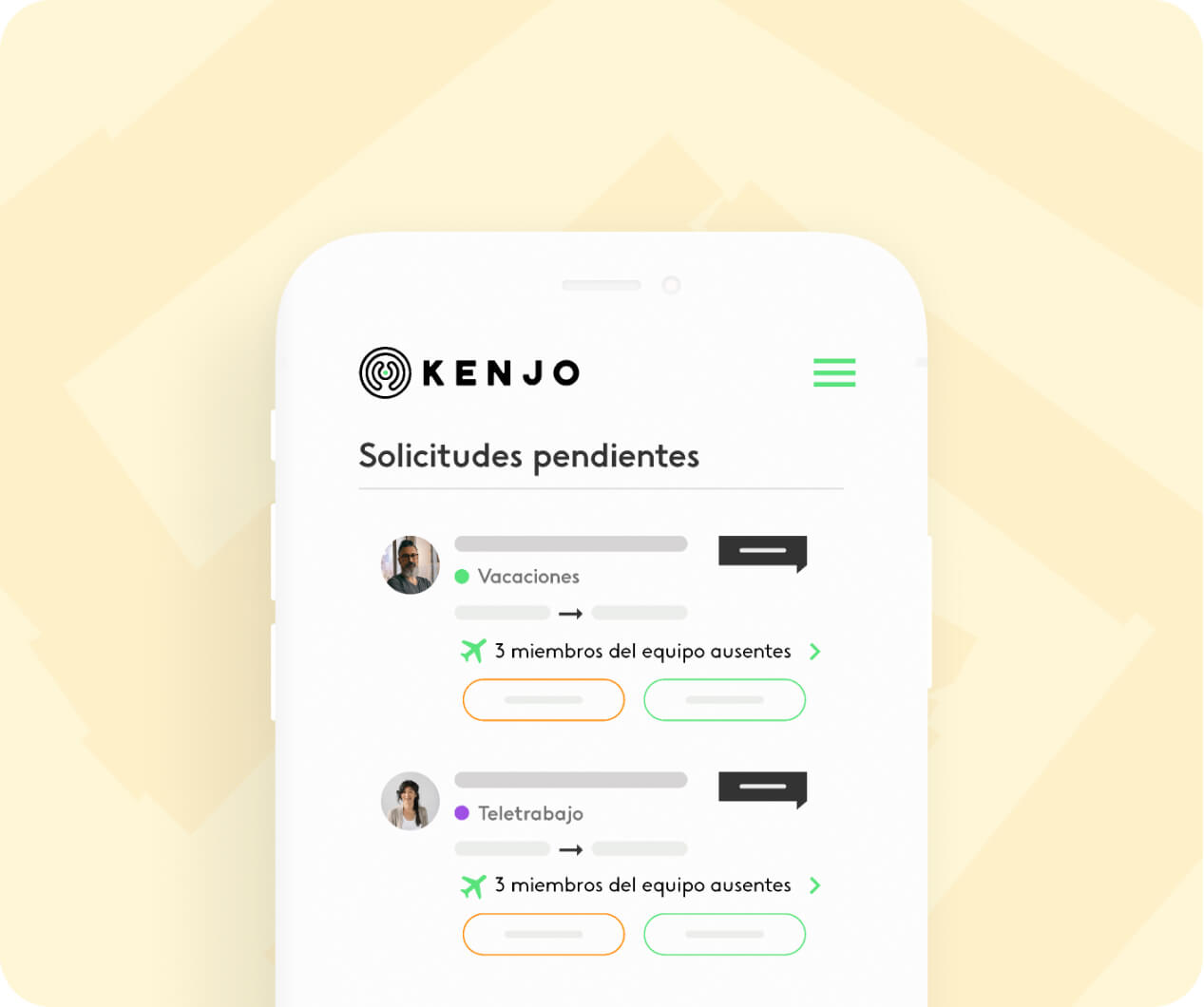 interfaz de la funcionalidad de vacaciones y ausencias de Kenjo