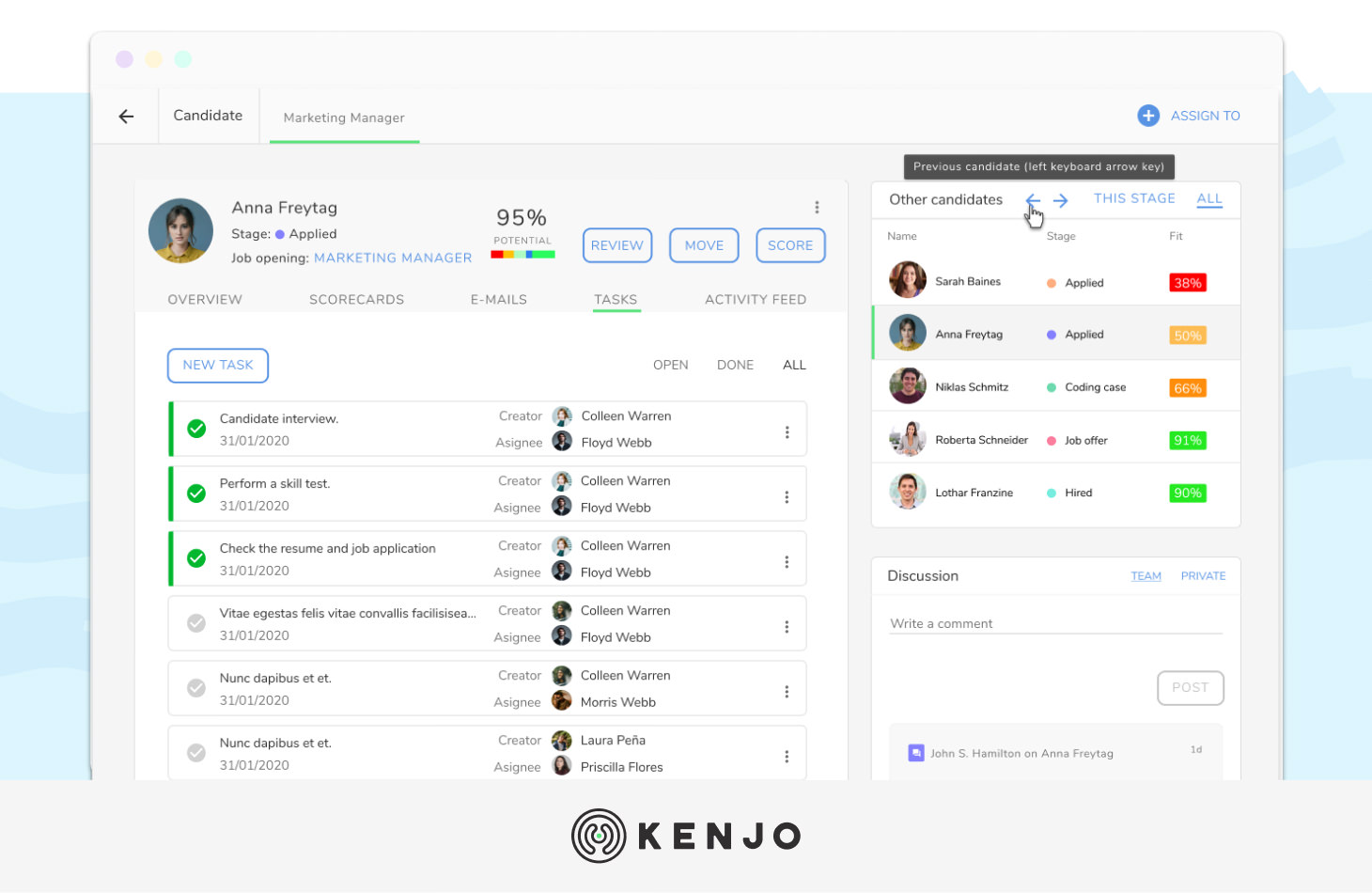 kenjo recruitment software interface