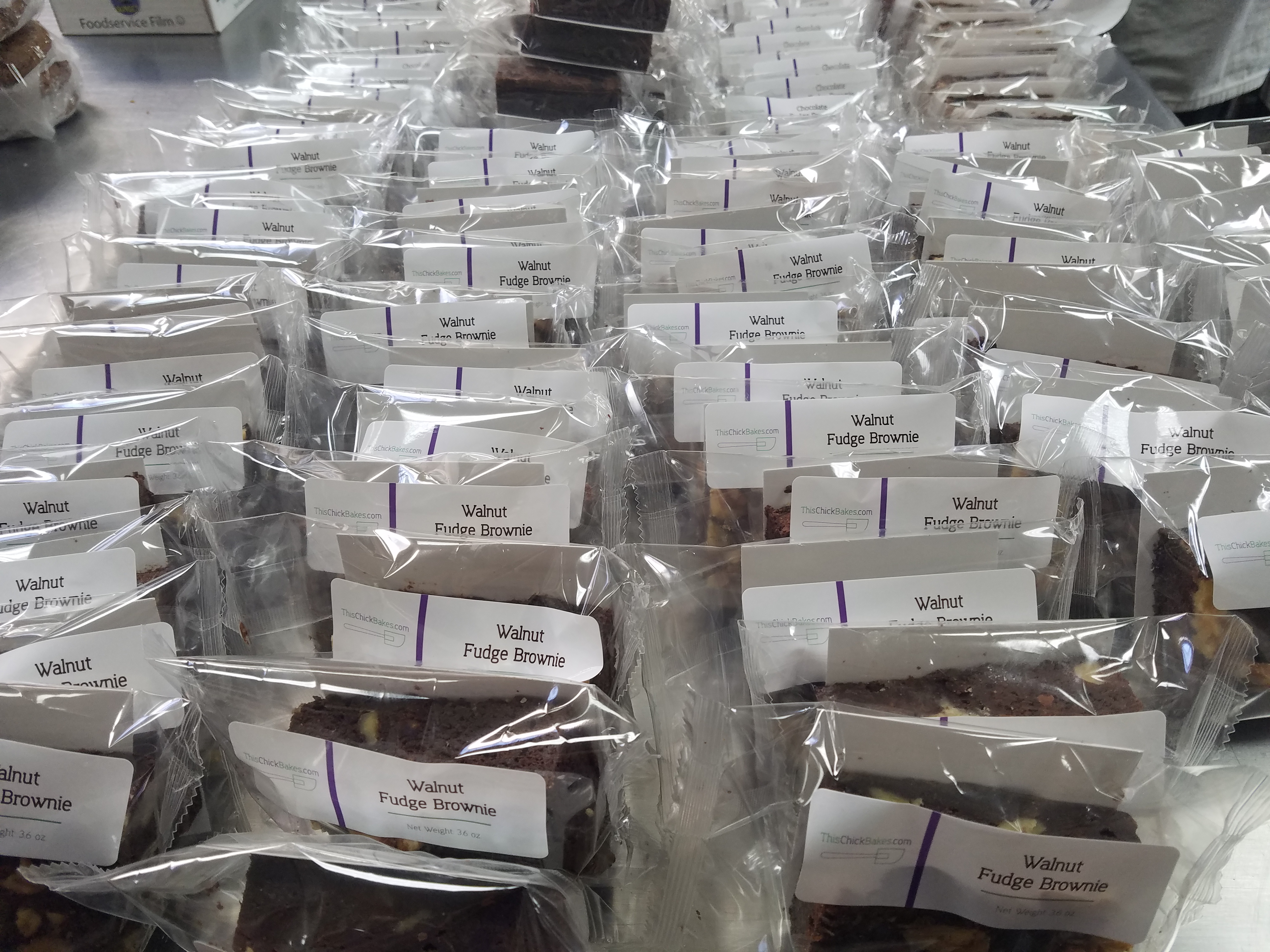 Packaged Walnut Fudge Brownies from This Chick Bakes