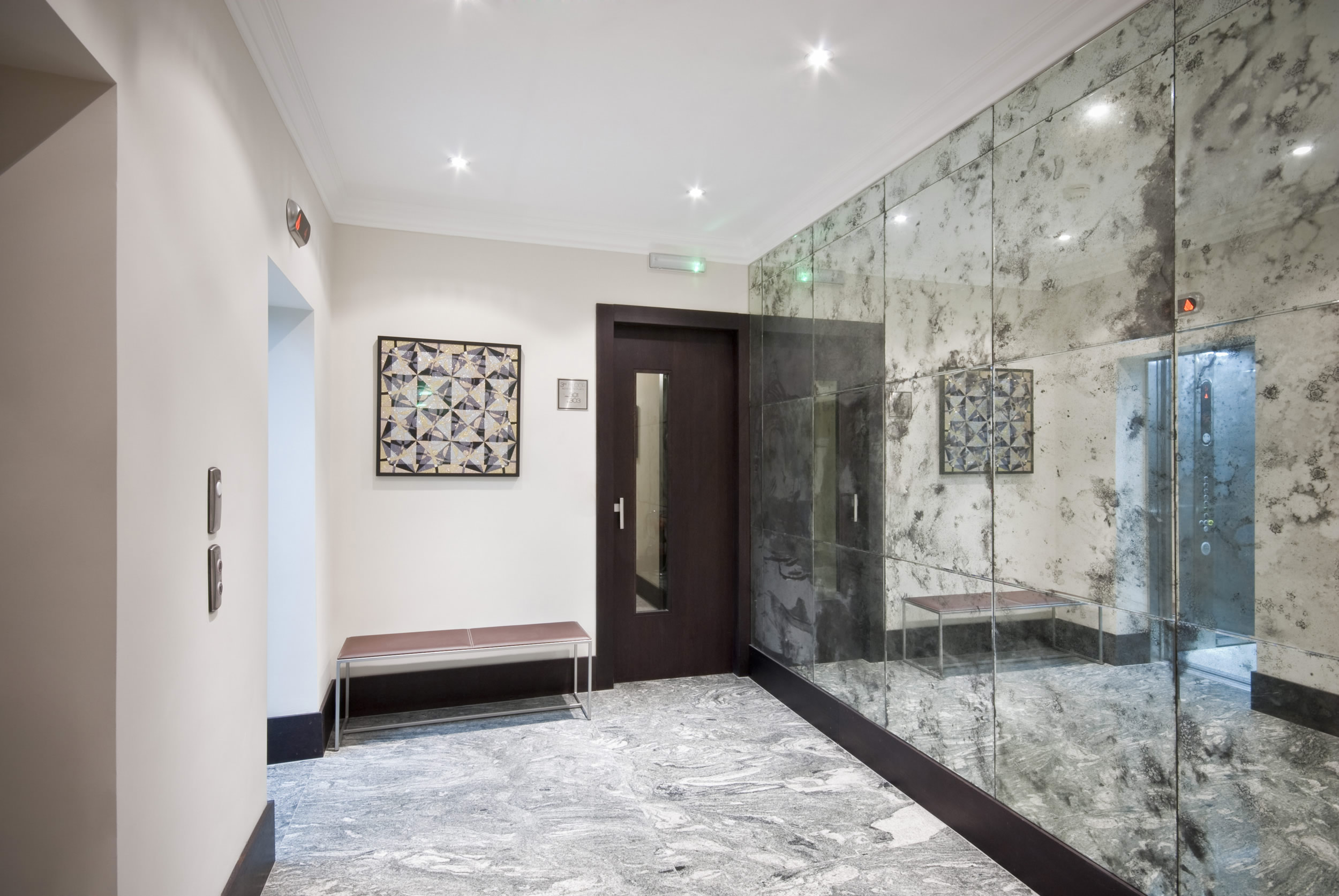 South Kensington Lift Feature Wall Saligo Design Project Feature Wall In Antique Mirror Glass