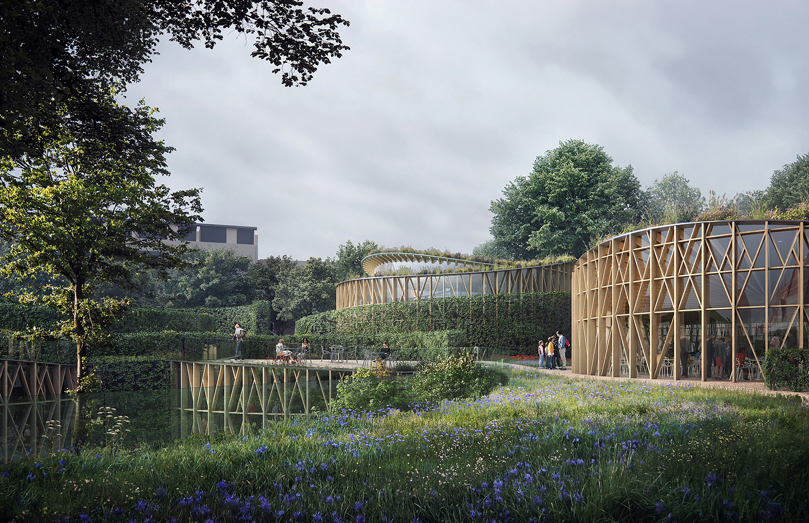Rendering, H.C.Andersen Haven Hedges envelop buildings © Kengo Kuma & Associates, Cornelius Vöge, MASU Planning