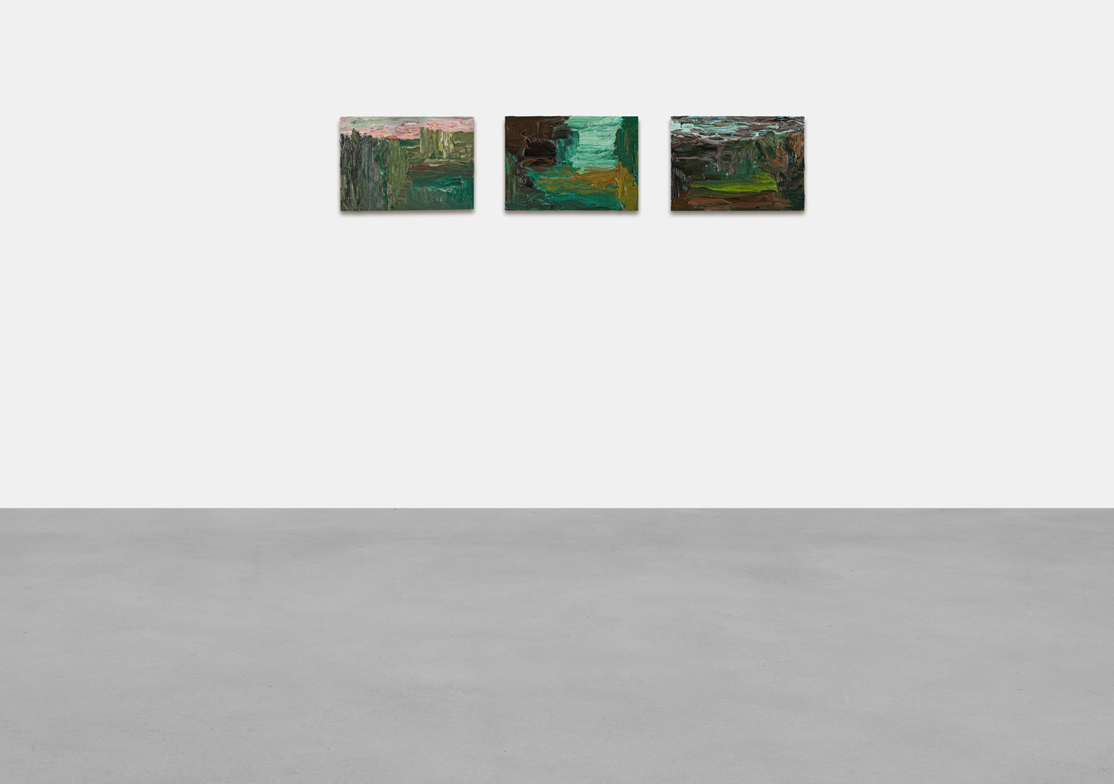 Cabrita works from ‘Landscapes 2020 (series II)‘, 2020 Oil on plywood each 23 x 33 cm | 9 x 13 in Photo: Lepkowski Studios Berlin © the artist and KEWENIG Berlin