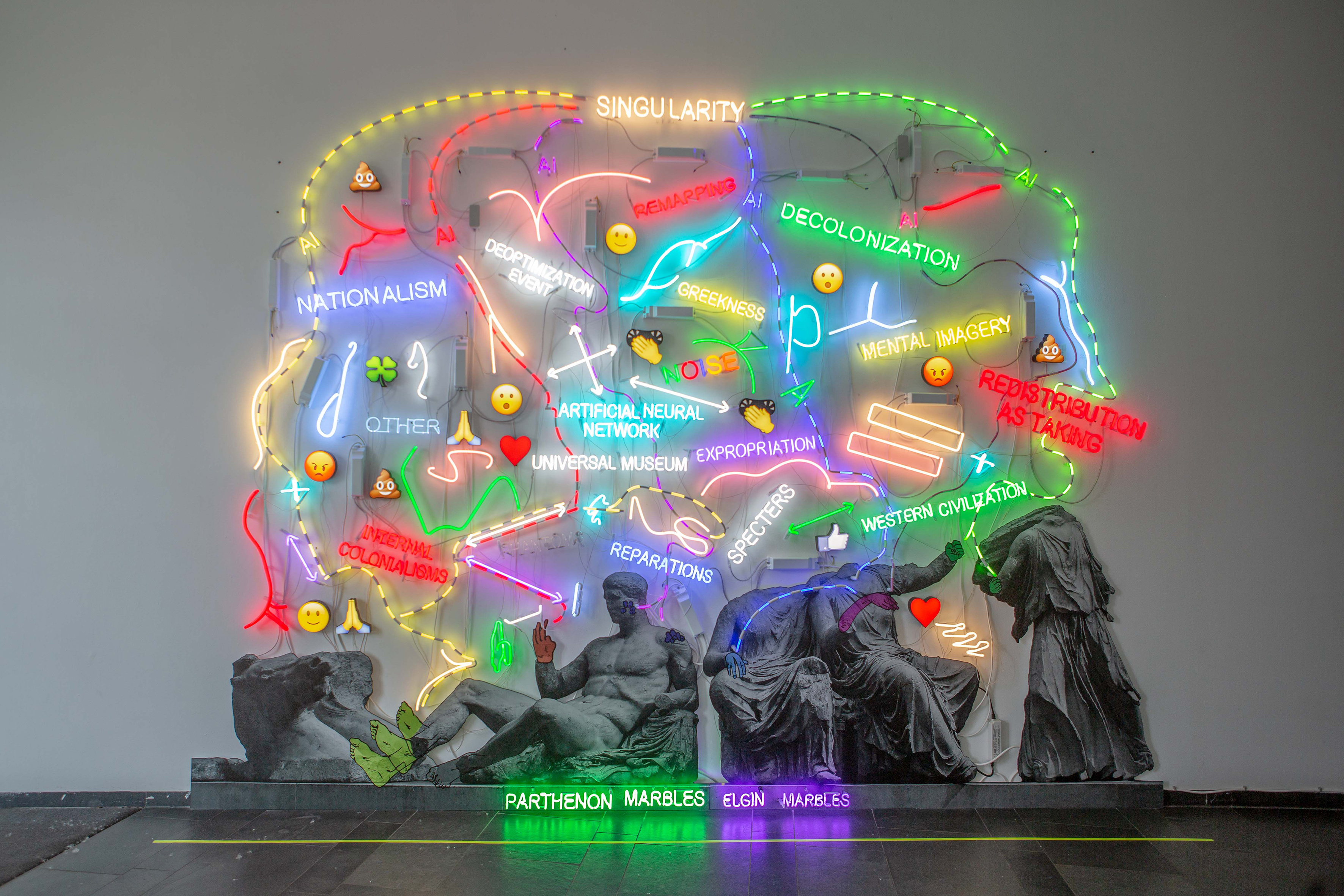 Warren Neidich. The Parthenon Marbles Recoded: The Phantom as Other (2021). Installation view (detail), Kunstverein am Rosa– Luxemburg–Platz, Berlin. Photo: Ludger Paffrath. Courtesy of Priska Pasquer Gallery, Cologne