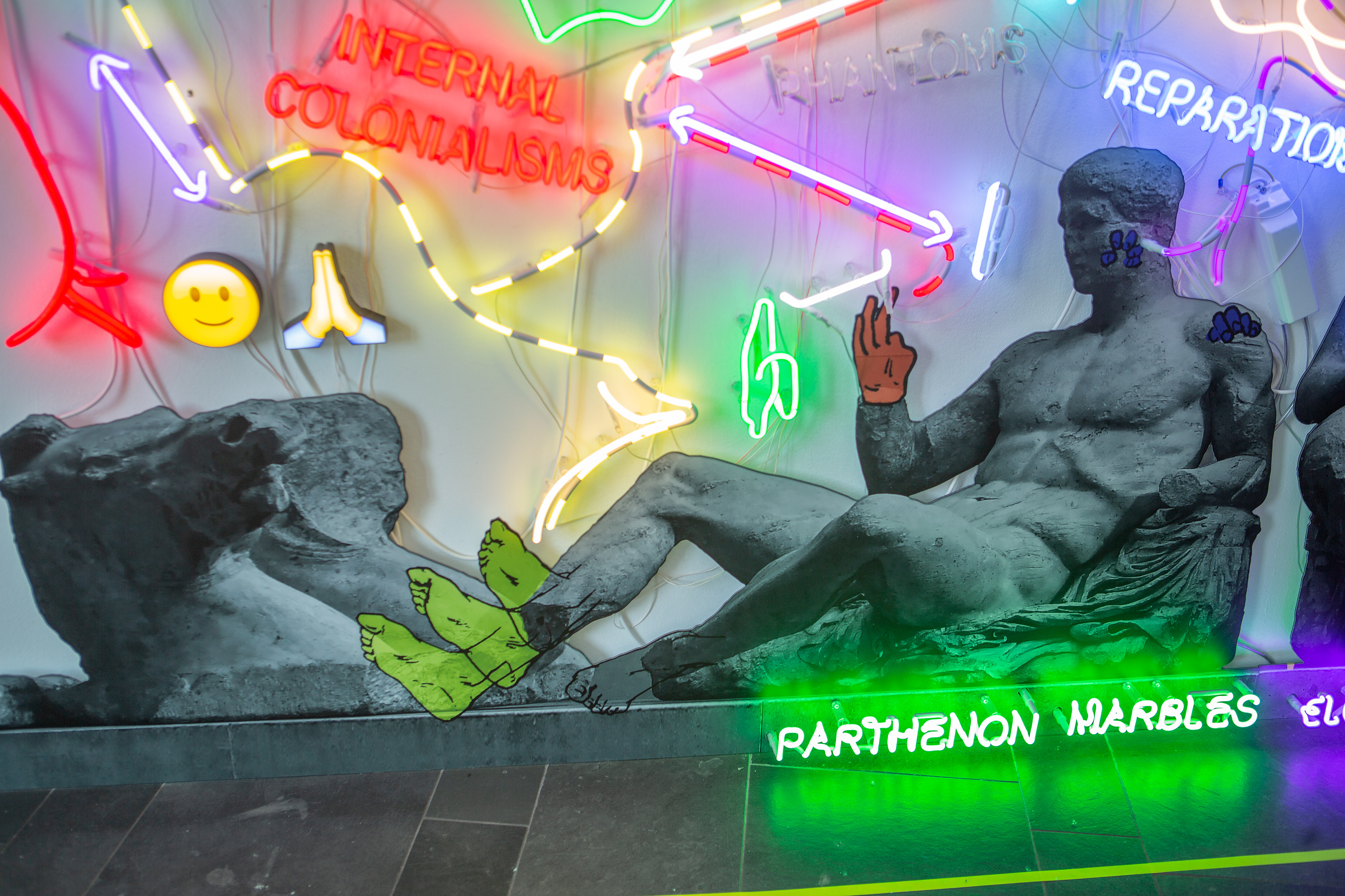 Warren Neidich. The Parthenon Marbles Recoded: The Phantom as Other (2021). Installation view (detail), Kunstverein am Rosa– Luxemburg–Platz, Berlin. Photo: Ludger Paffrath. Courtesy of Priska Pasquer Gallery, Cologne