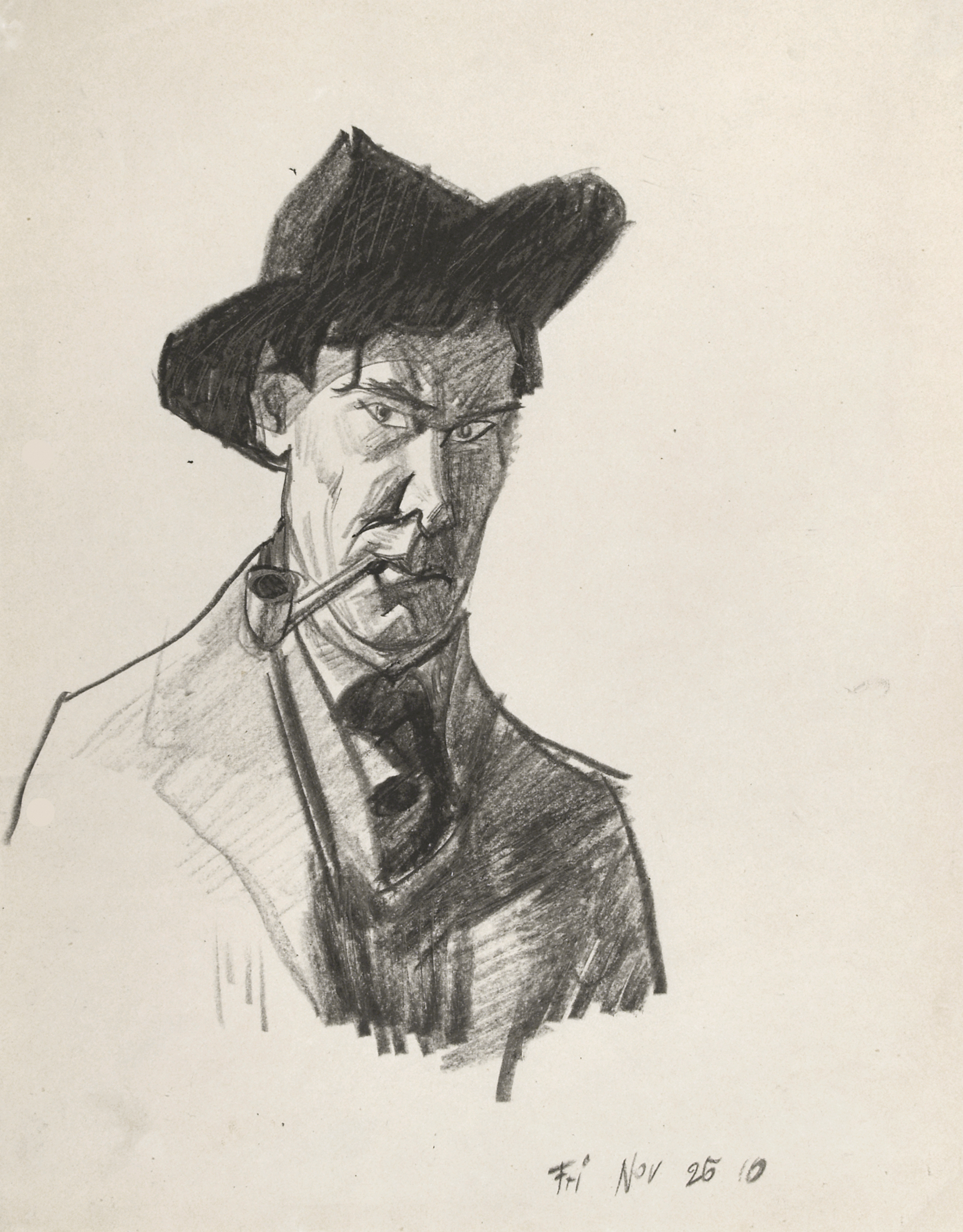 Lyonel Feininger, (Selbstbildnis), 1910, Kohle auf Papier, 27,9 x 22,2 cm, Achim Moeller, New York © VG Bildkunst Bonn