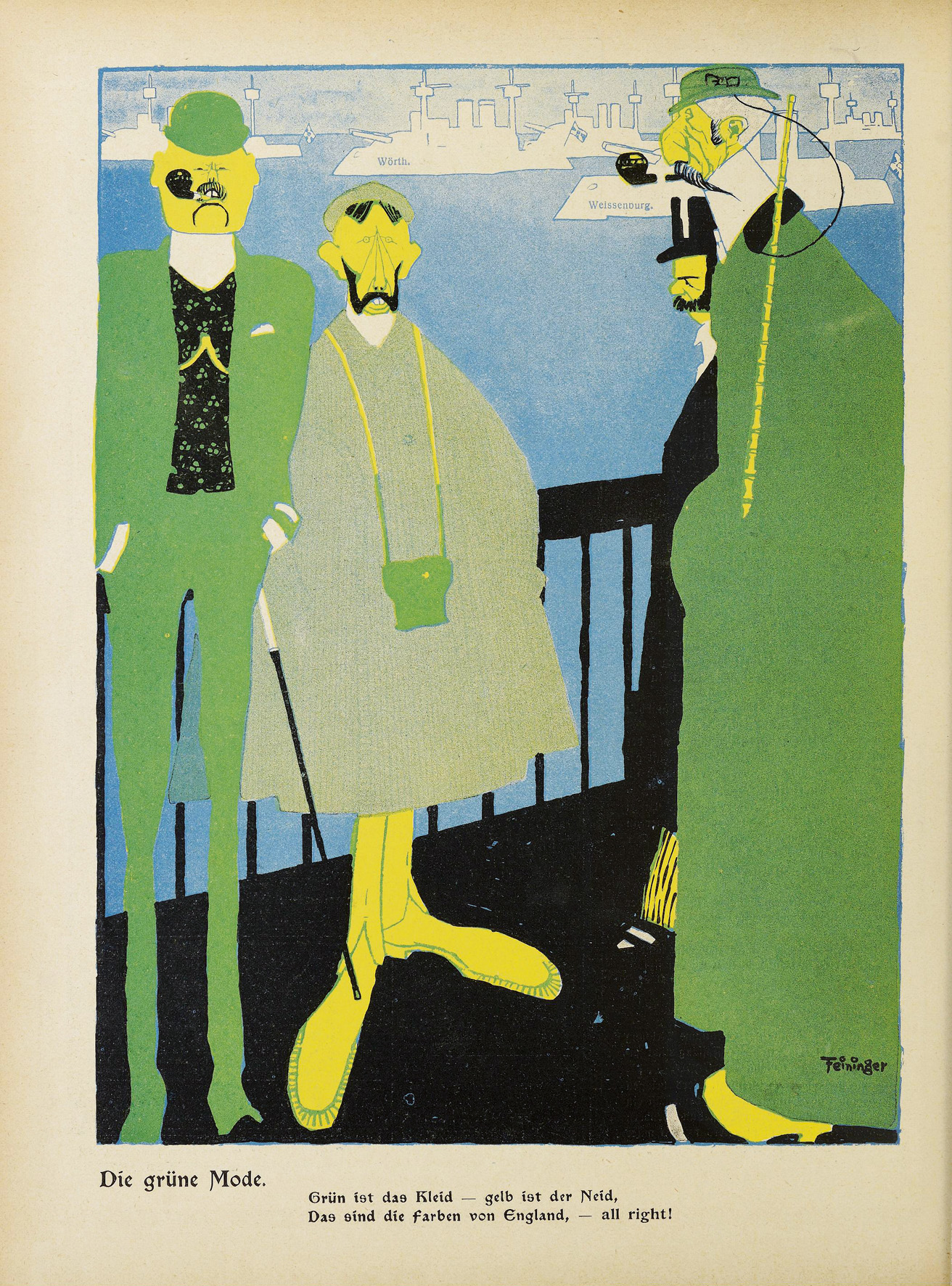 Lyonel Feininger, Die grüne Mode, 1905, Zeitungsdruck, 31 x 24 cm, in: Lustige Blätter, XX. Jg., 1905, Nr. 20, S. 12, Sammlung Roland März © VG Bildkunst Bonn