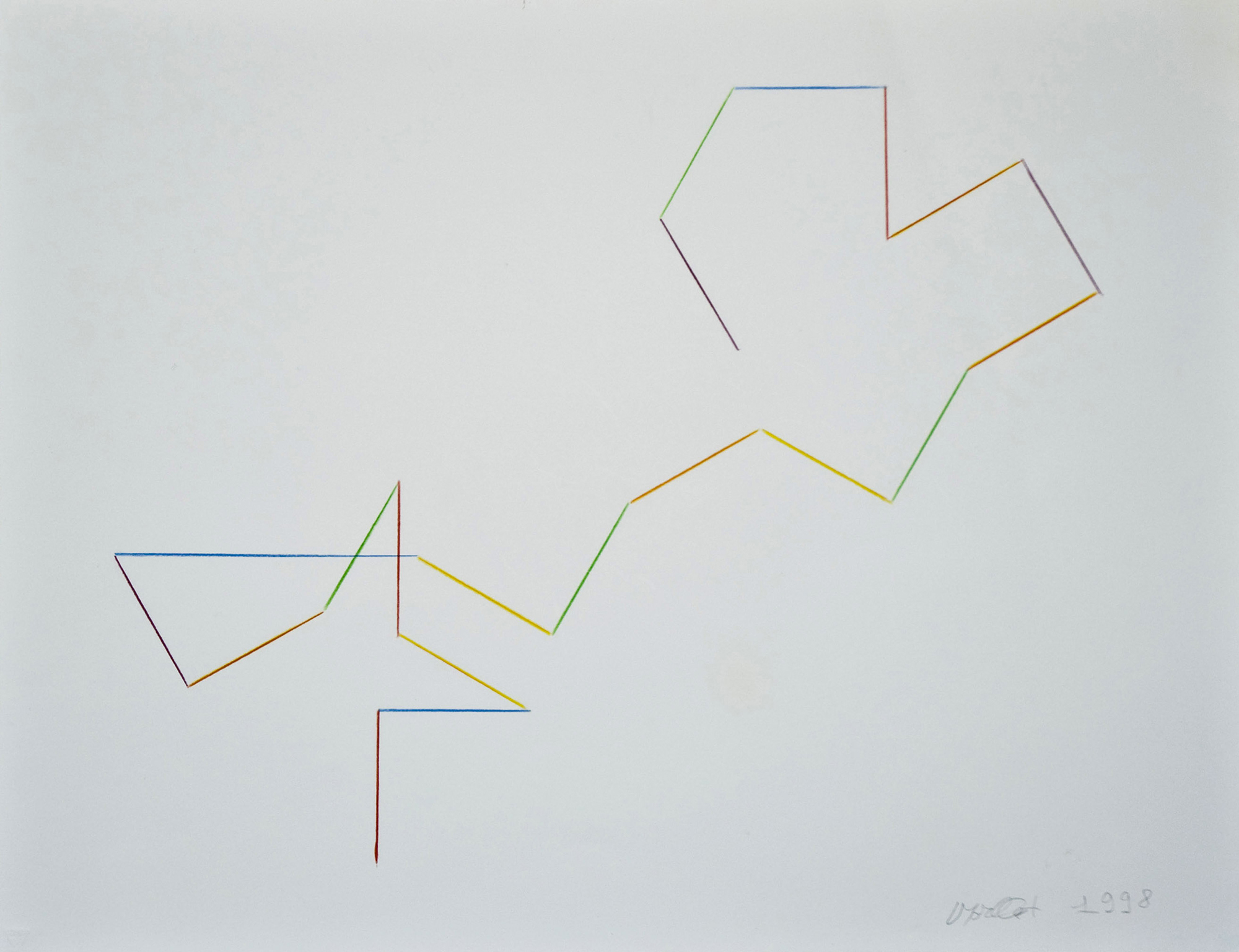 François Morellet, π color n°3, 1=30°, 1998, Buntstift auf Papier, signiert, datiert, 60 x 75 cm Courtesy Estate Morellet and Galerie Hervé Bize, Nancy