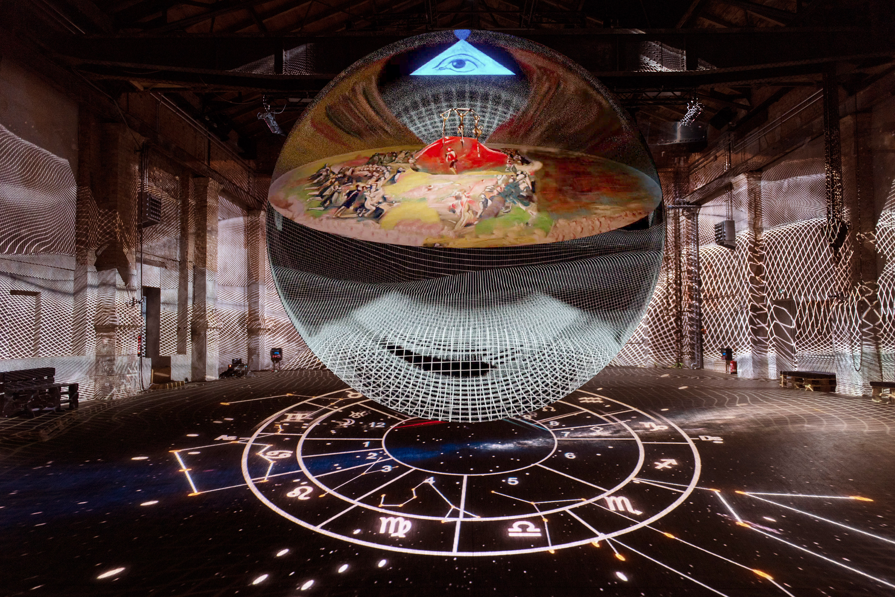 Franz Fischnaller, THE GREAT CIRCLE, 2022, immersive Multimedia-Installation, Installationsansicht KUNSTKRAFTWERK Leipzig © KUNSTKRAFTWERK, 2022, Foto: Luca Migliore
