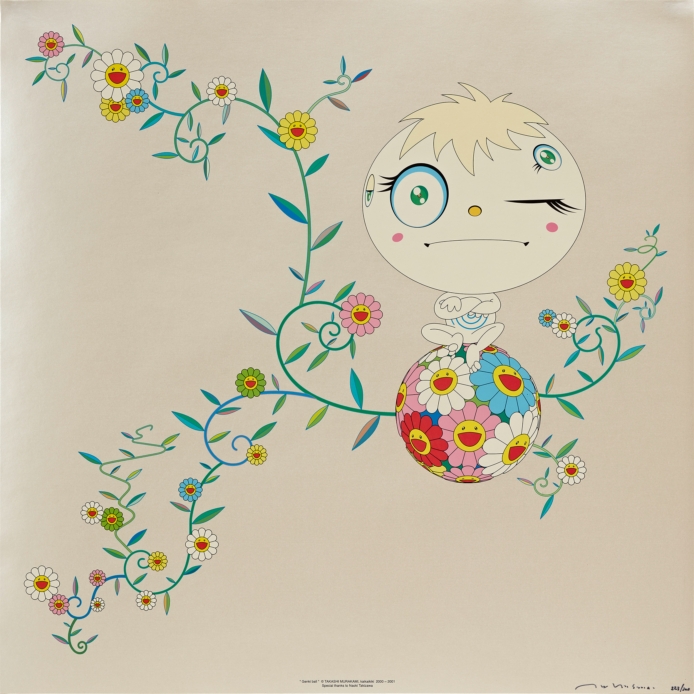 Takashi Murakami, Genki Ball, 2001, Offsetdruck, 50 x 50 cm, courtesy of the artist und Sammlung Roosen-Trinks © Takashi Murakami, Foto: Olff Appold