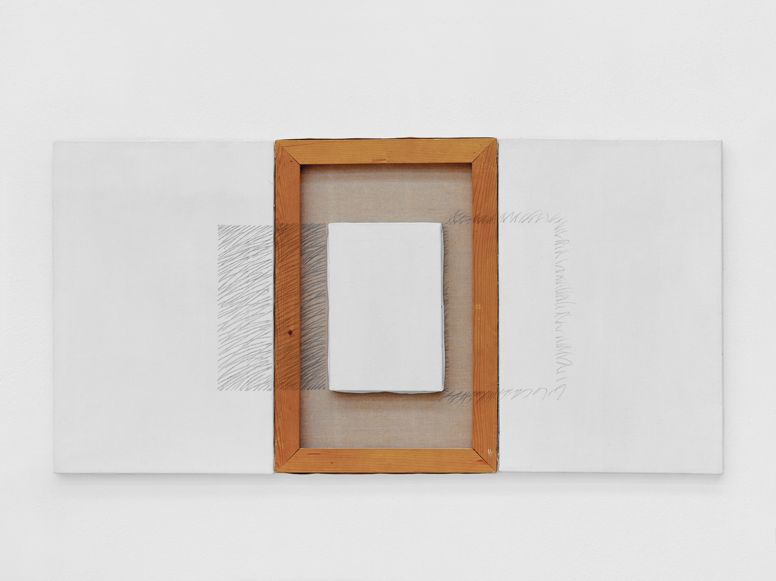 Giulio Paolini, Copia dal vero, 1976, Bleistift auf Leinwand, Holz, 4-teilig, Gesamtmass 60,2 × 120,5 × 2 cm, Kunstmuseum Liechtenstein, Vaduz © Giulio Paolini