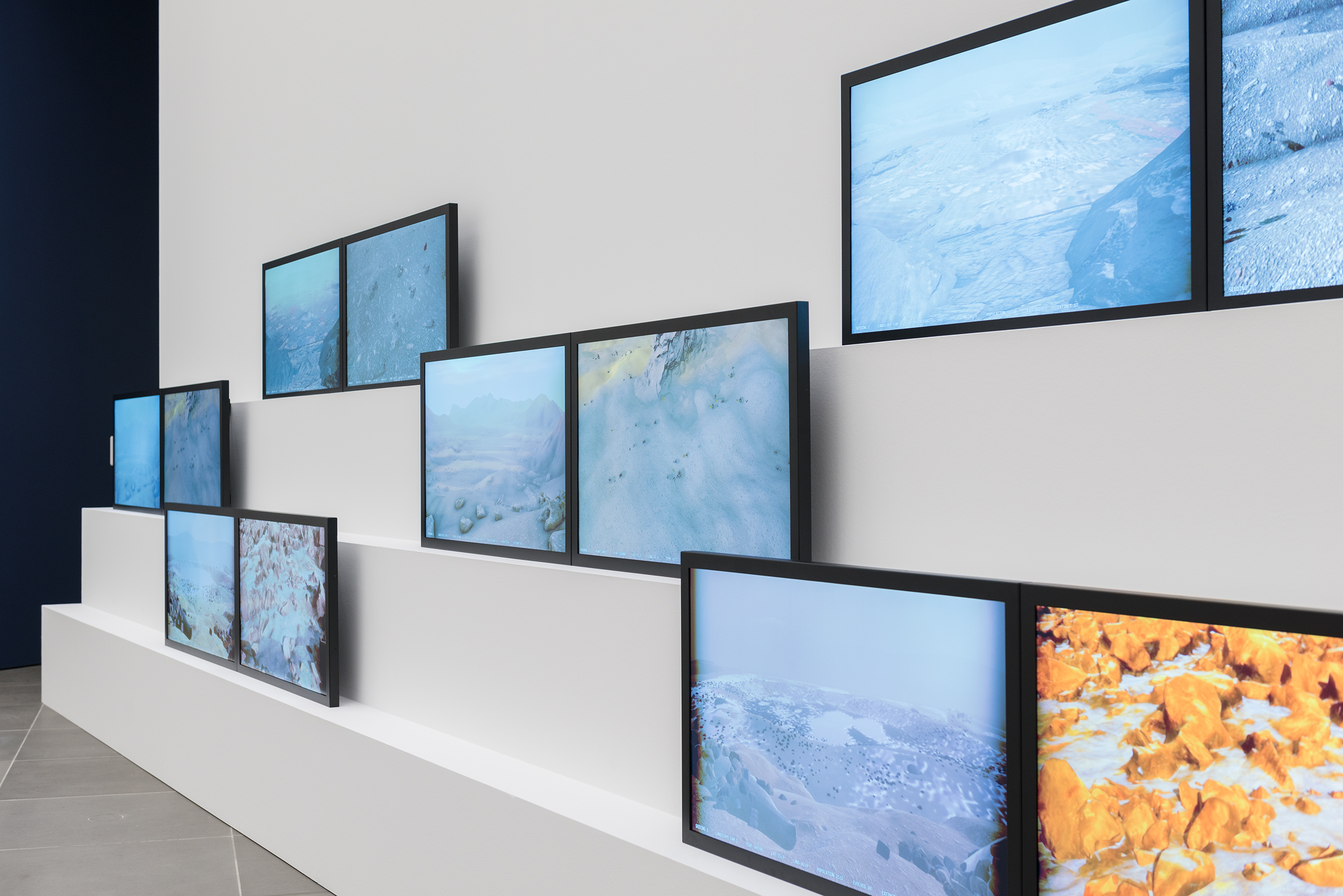 Alexandra Daisy Ginsberg, The Wilding of Mars, 2019, Unity-Simulation, Videoinstallation mit 12 Bildschirmen © Alexandra Daisy Ginsberg, Im Auftrag des Vitra Design Museums und des Design Museums. Mit Unterstützung der Cité du Design, Saint-Étienne. Installation unterstützt durch Distec