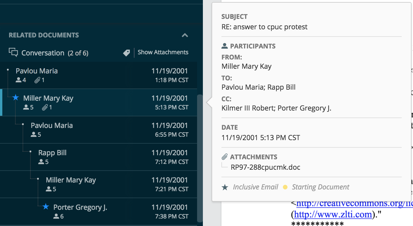 DISCO conversation browser with inclusive email identification