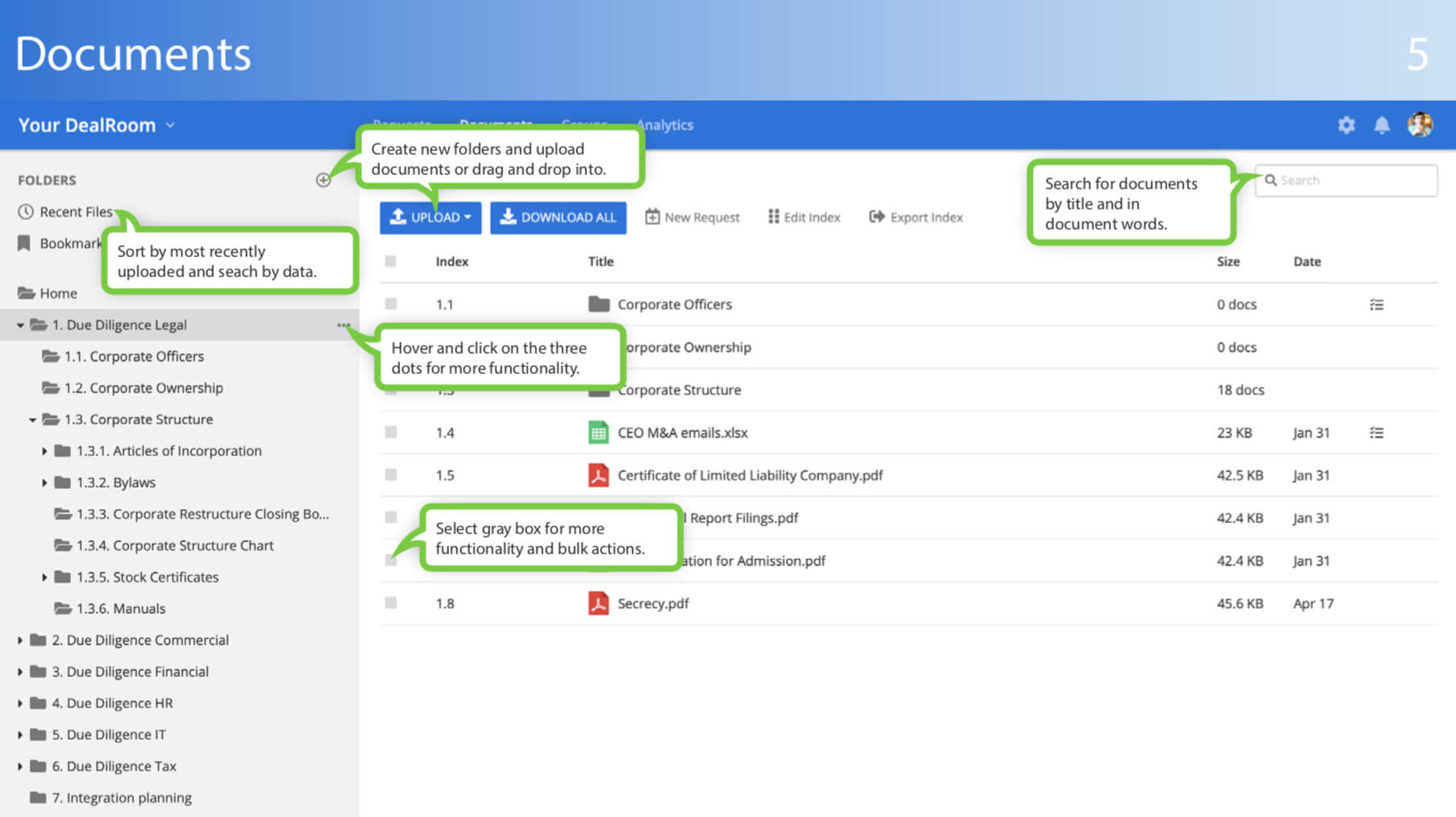 virtual data room documents tab