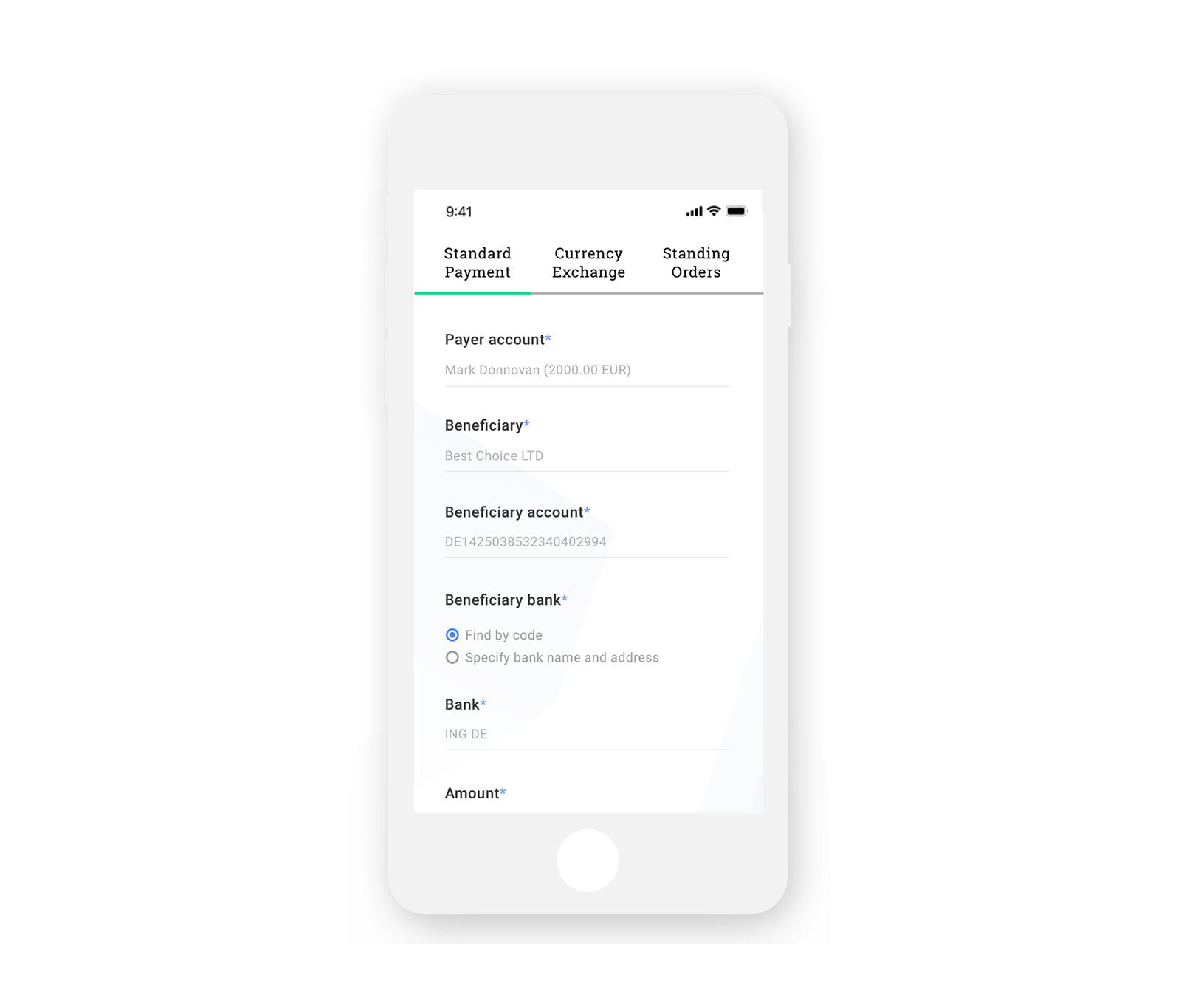 online banking interface