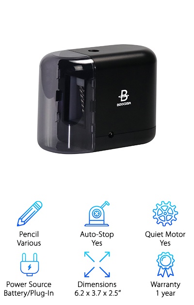 it sharpens standard-size colored and #2 pencils, automatically