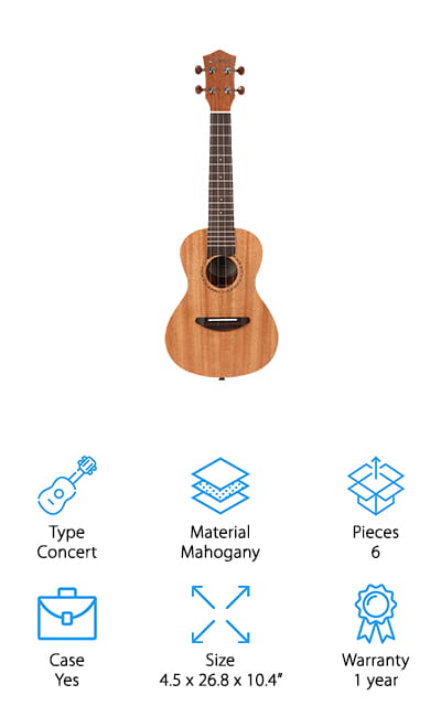 the concert ukulele, like this donner-made model, is a bigger