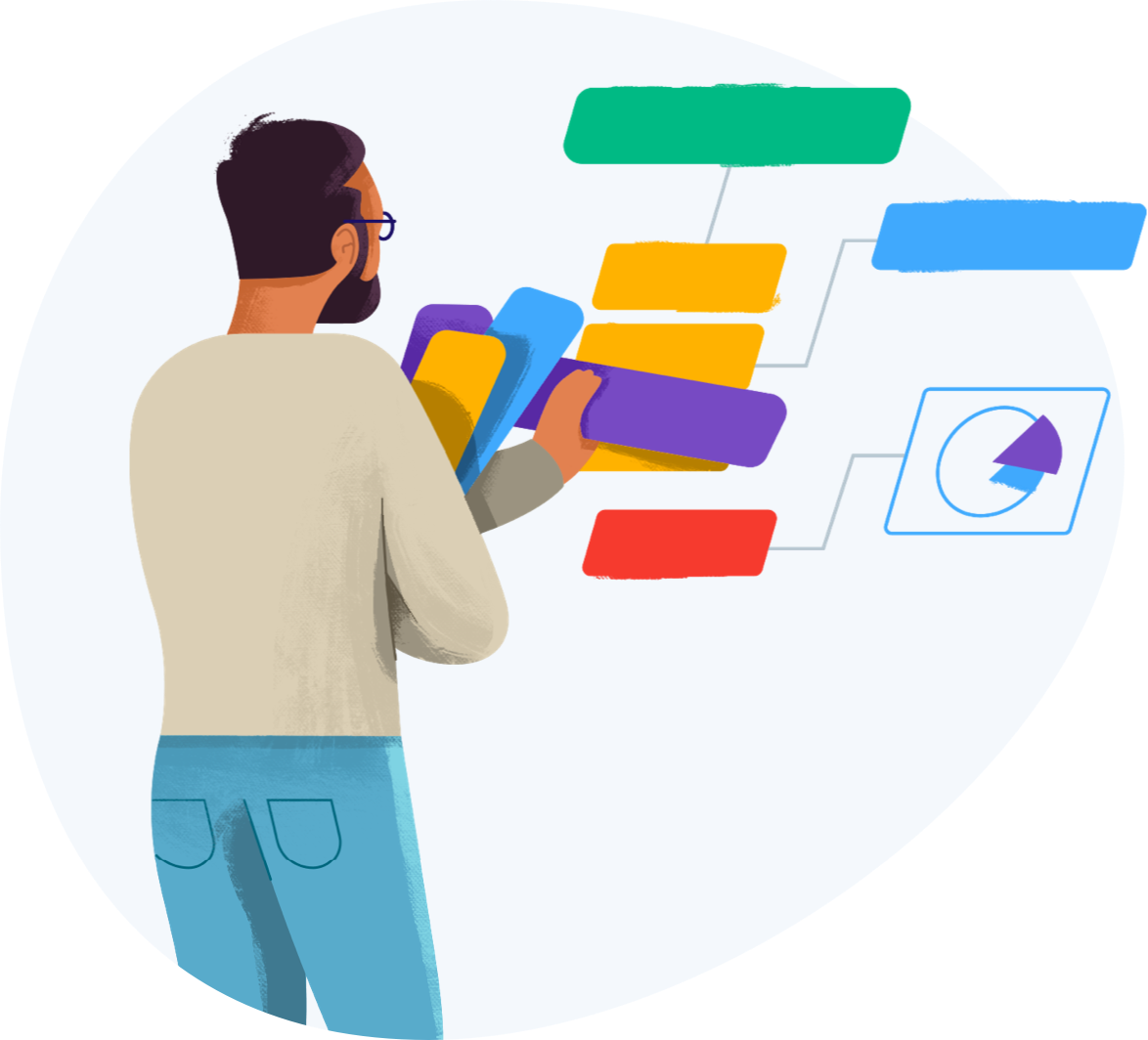 Illustration of product manager planning designs