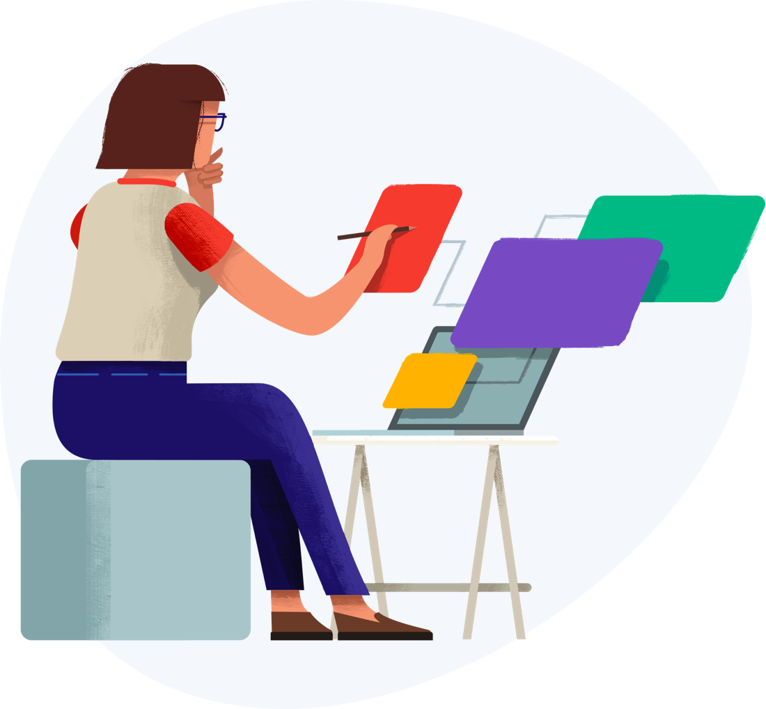 Illustration of designer working on designs