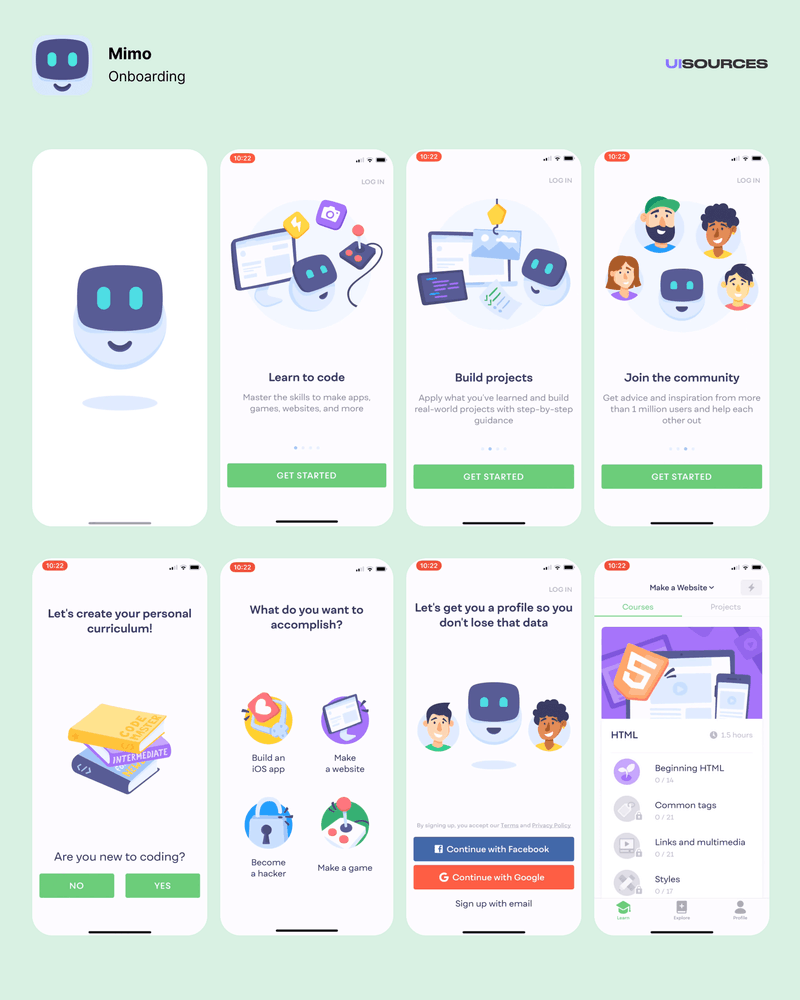Mimo App - Learn to make apps and games | UI Sources