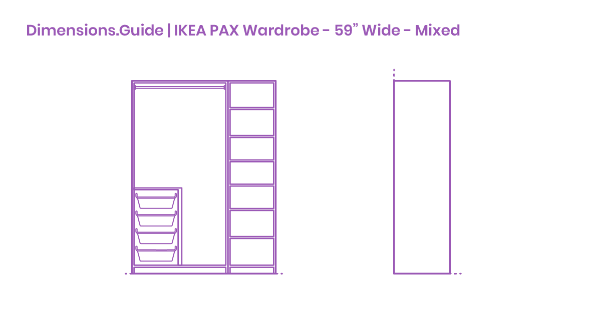 IKEA PAX Wardrobe 59” Wide Mixed Dimensions & Drawings Dimensions