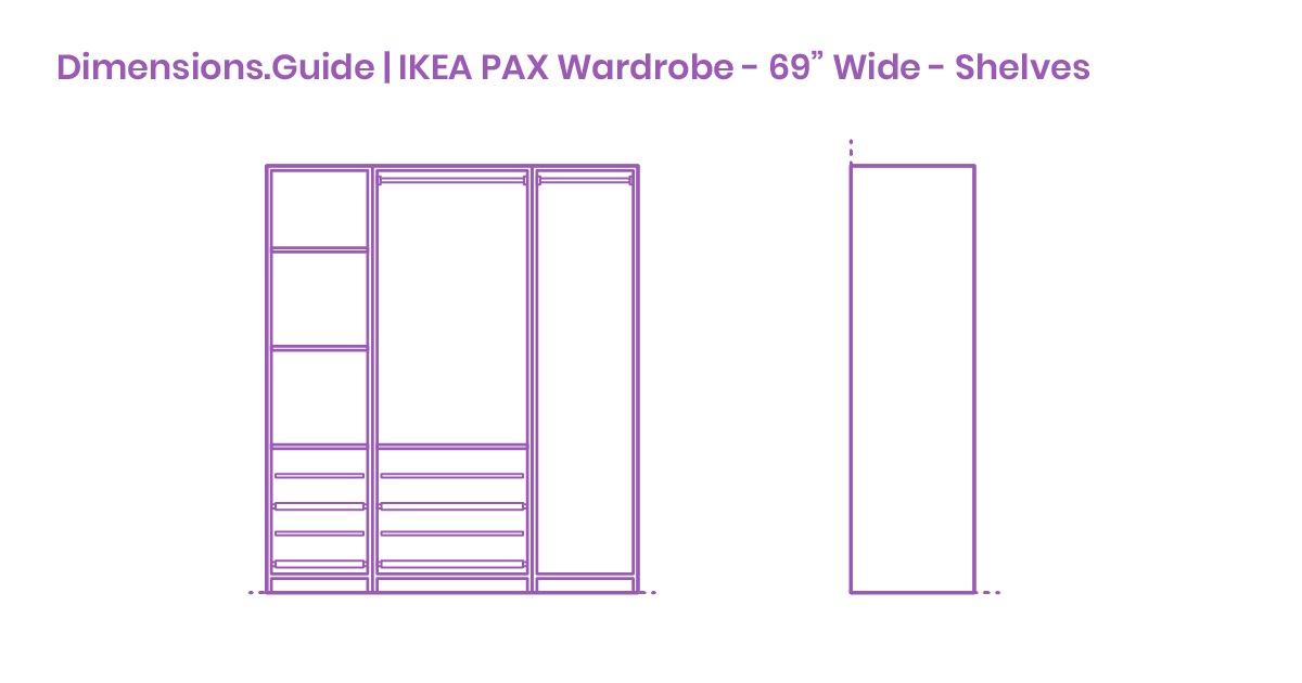 IKEA PAX Wardrobe 69” Wide Shelves Dimensions & Drawings