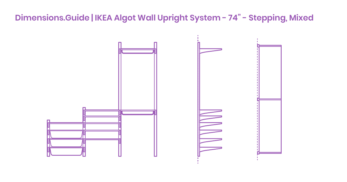 IKEA Algot Wall Upright System 74” Stepping, Mixed Dimensions